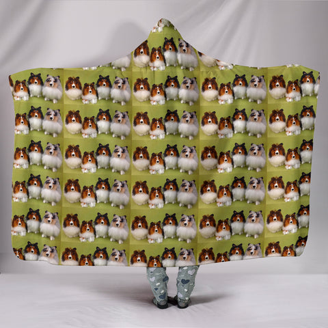 Shetland Sheepdog Pattern Print Hooded Blanket