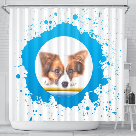 Cute Papillon Dog Print Shower Curtain