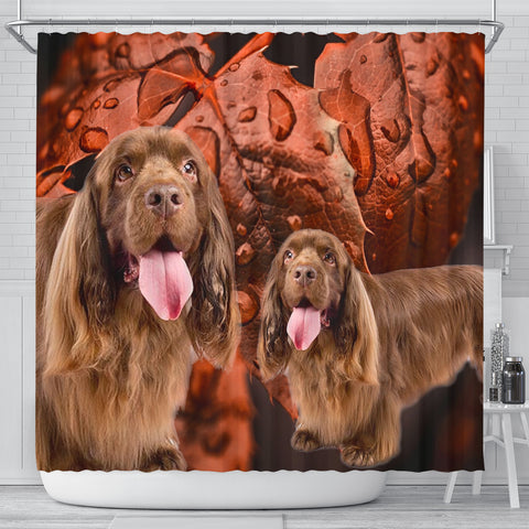 Sussex Spaniel On Brown Print Shower Curtains