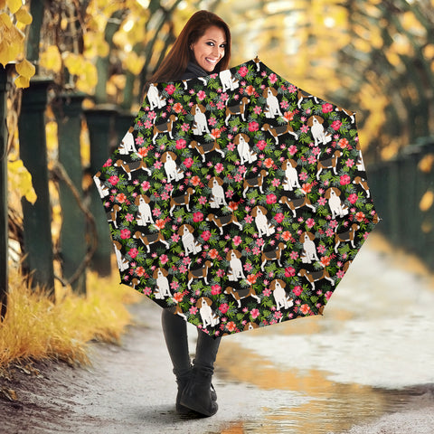 Beagle Dog Floral Print Umbrellas