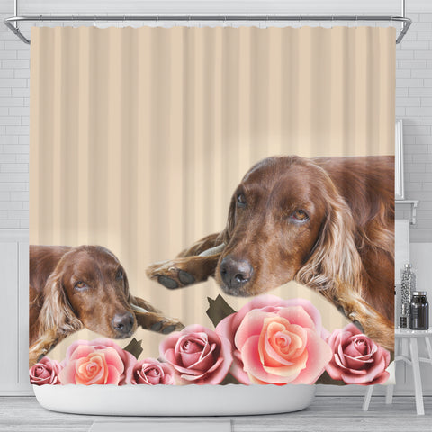 Irish Setter With Rose Print Shower Curtain