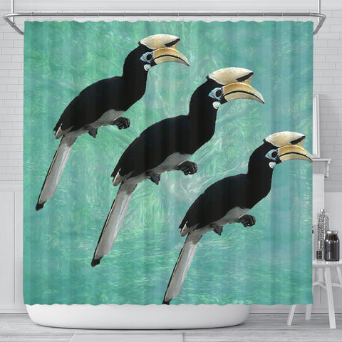 African Pied Hornbill Bird Print Shower Curtains