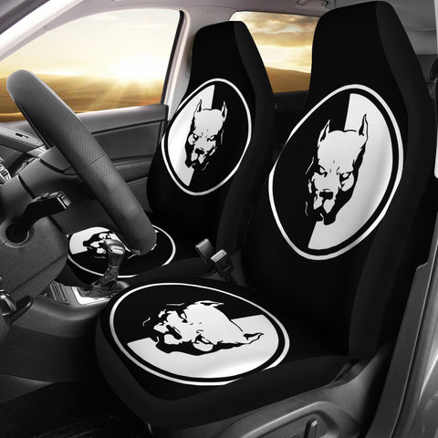 Pit Bull Dog On Black Print Car Seat Covers