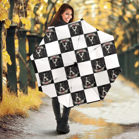 Border Collie Chess Print Umbrellas