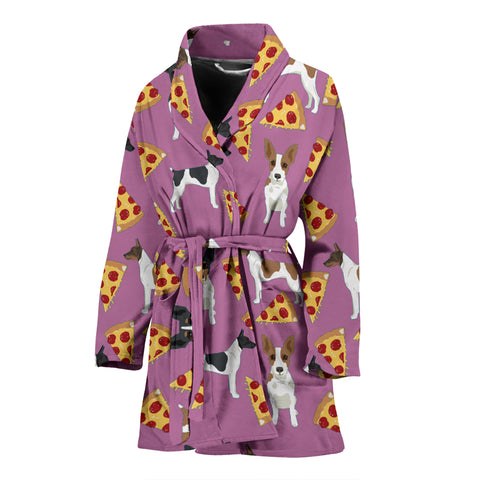 Rat Terrier Dog On Pizza Print Women's Bath Robe