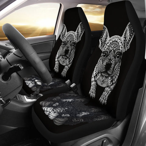 French Bulldog Art Print Black&White Car Seat Covers