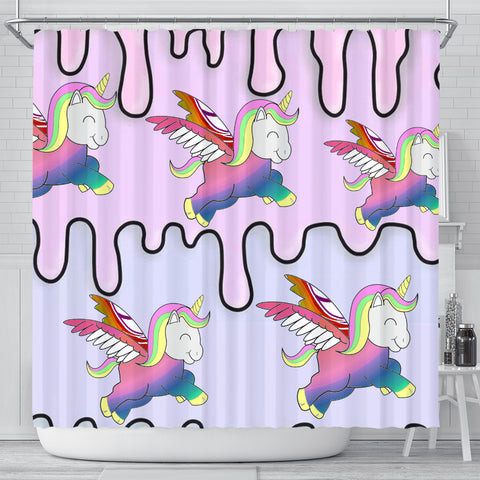 Happy Unicorn Print Shower Curtain