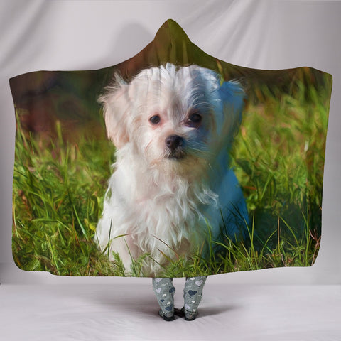 Maltese Dog Painting Print Hooded Blanket