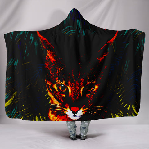Amazing Savannah Cat Art Print Hooded Blanket