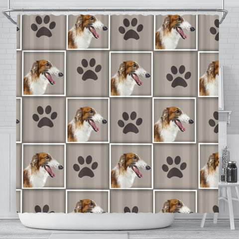 Borzoi Dog With Paws Print Shower Curtain