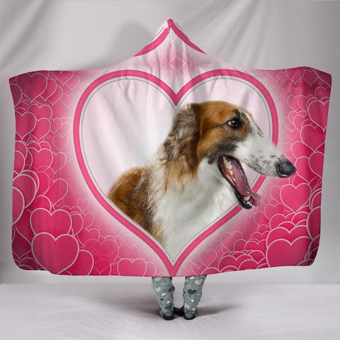 Borzoi Dog Love heart Print Hooded Blanket