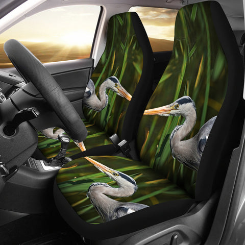 Grey heron Bird Print Car Seat Covers