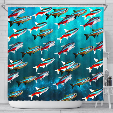 Neon Tetra Fish Print Shower Curtains