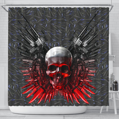 Gun And Skull Print Shower Curtains