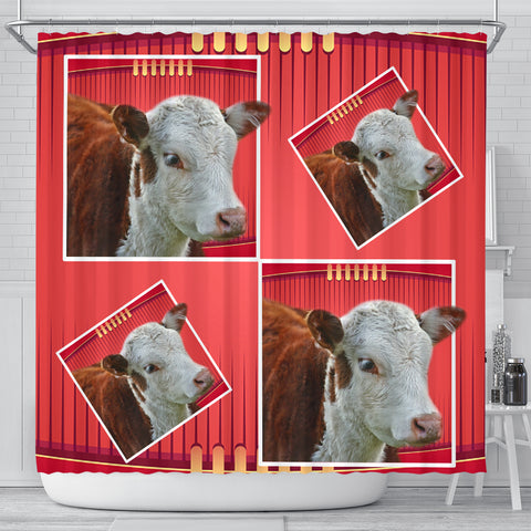 Cute Hereford Cattle (Cow) Print Shower Curtain