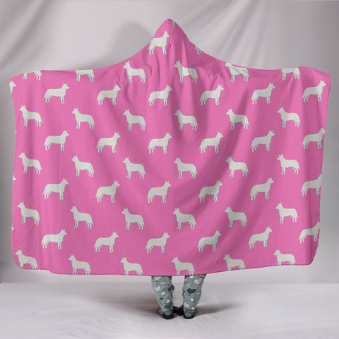 Australian Cattle Dog Pattern Print Pink Hooded Blanket