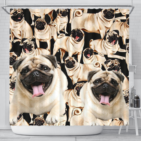 Laughing Pug Print Shower Curtain