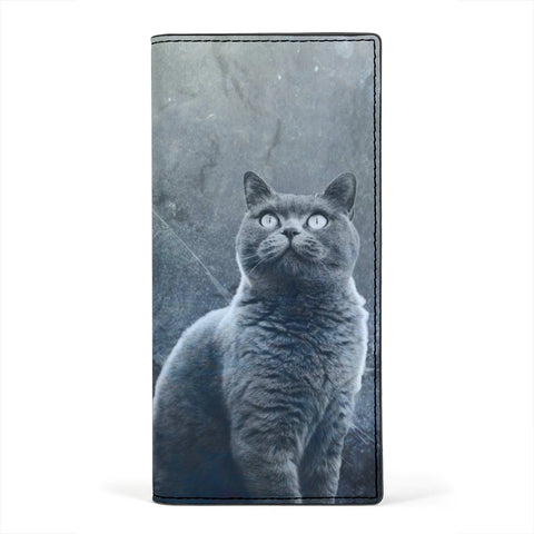 British Shorthair Cat On Blue Print Women's Leather Wallet