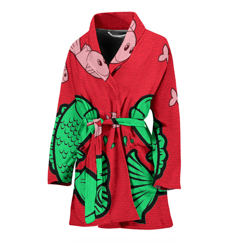 Fish Print On Red Women's Bath Robe