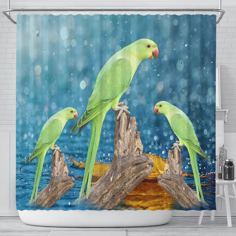 Cute Rose Ringed Parakeet Print Shower Curtains