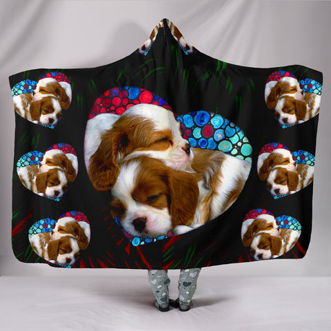 Caveliar King Charles Spaniel Dog In Heart Print Hooded Blanket