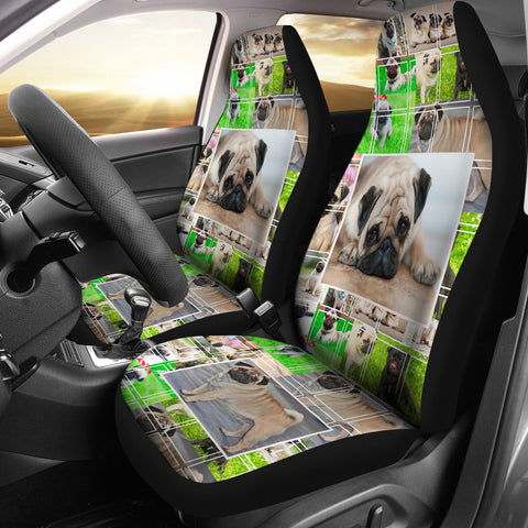 Cute Pug Dog Collage Print Car Seat Covers