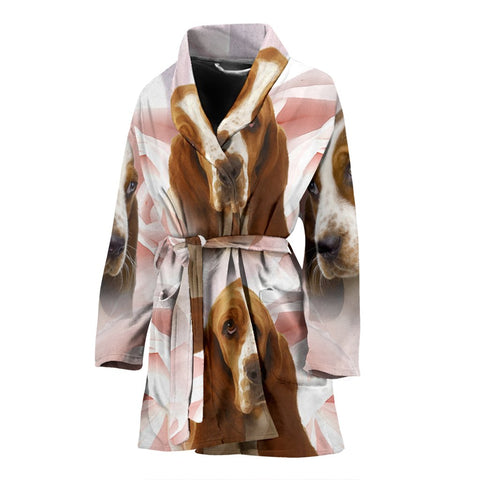 Basset Hound On White Print Women's Bath Robe