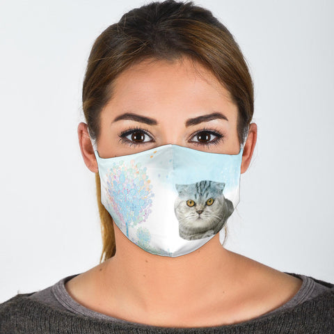 Cute Scottish Fold Cat Face Print Face Mask