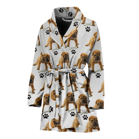 Cute Shar Pei Dog Print Women's Bath Robe