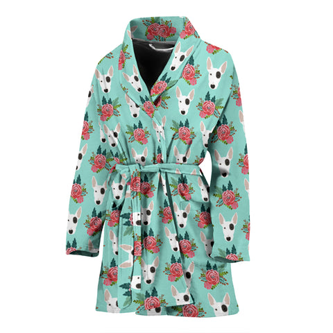 Bull Terrier Dog Floral Print Women's Bath Robe