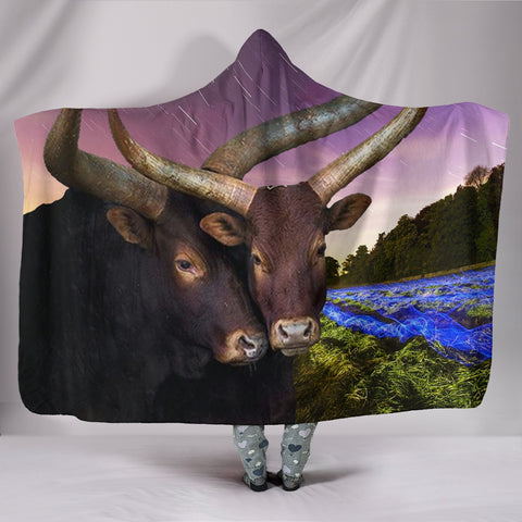 Ankole Watusi Cattle Print Hooded Blanket