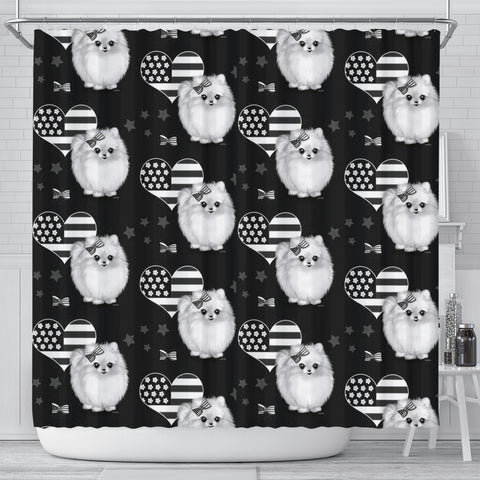 Pomeranian Dog Patterns Print Shower Curtain