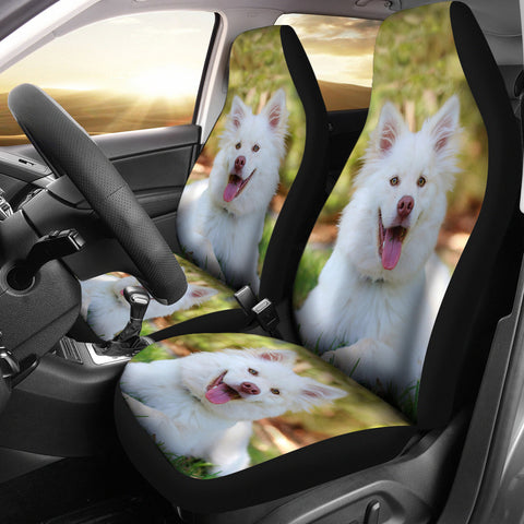 White Shepherd Dog Print Car Seat Covers