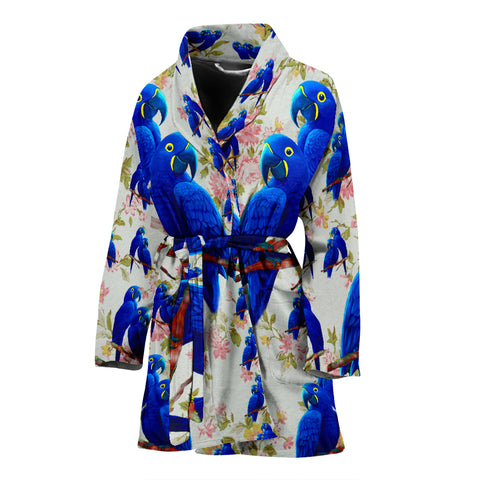 Hyacinth Macaw Parrot Floral Print Women's Bath Robe