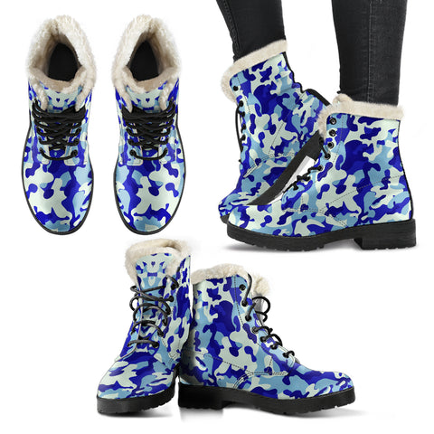 Blue Camouflage Faux Fur Lined Boots