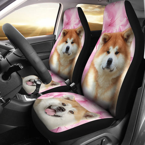 Akita Dog On Pink Print Car Seat Covers