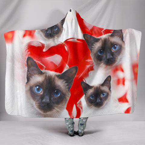 Siamese Cat Print Hooded Blanket
