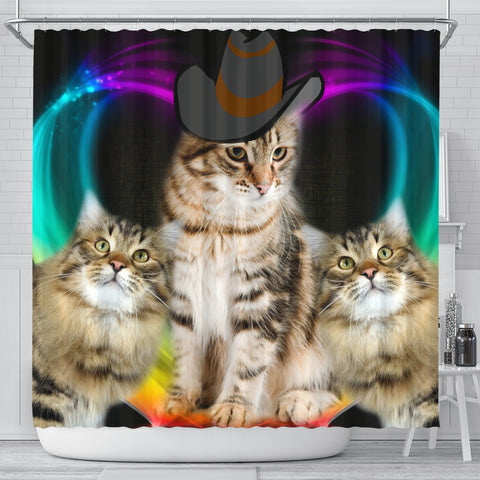 Siberian Cat With Hat Print Shower Curtain
