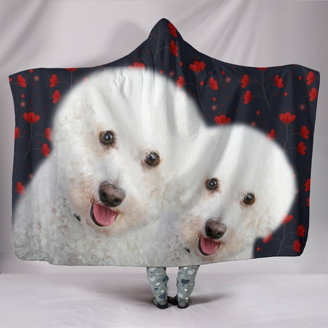 Bichon Frise Floral Print Hooded Blanket