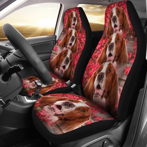 Irish Red and White Setter On Flower Print Car Seat Covers