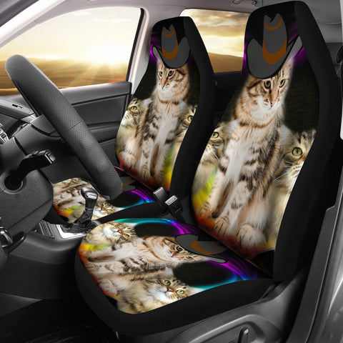 Cute Siberian Cat With Hat Print Car Seat Covers