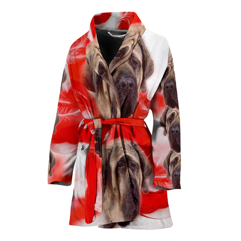 English Mastiff On Red Print Women's Bath Robe