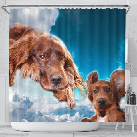 Irish Setter On Sky Blue Print Shower Curtains