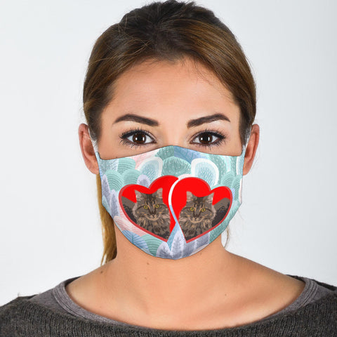 Maine Coon Cat Heart Print Face Mask