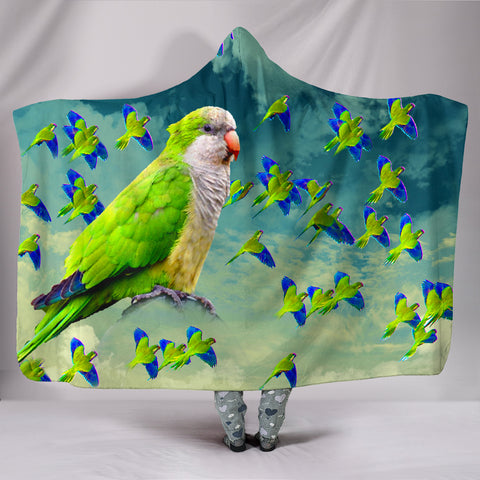 Monk Parakeet Parrot Print Hooded Blanket