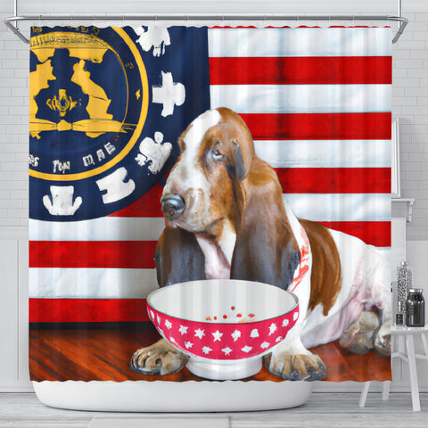 [AI Generated] Basset Hound From Georgia Print Shower Curtains