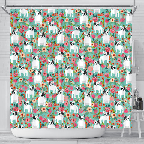 French Bulldog Floral Print Shower Curtains