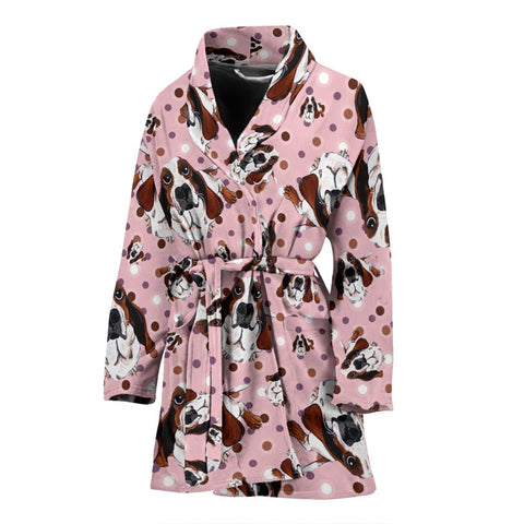 Basset Hound Dog In Lots Print Women's Bath Robe