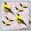 American Goldfinch Bird On Hearts Print Shower Curtains