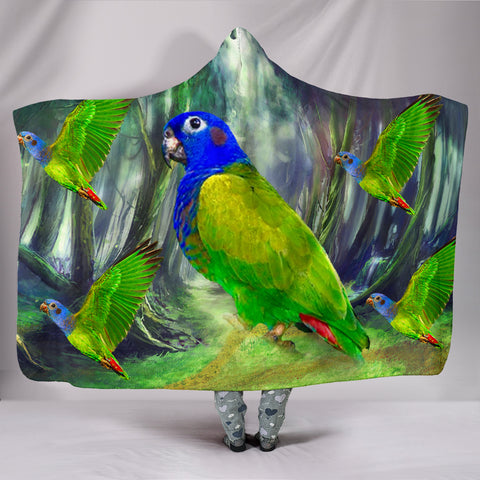 Blue Headed Parrot Print Hooded Blanket